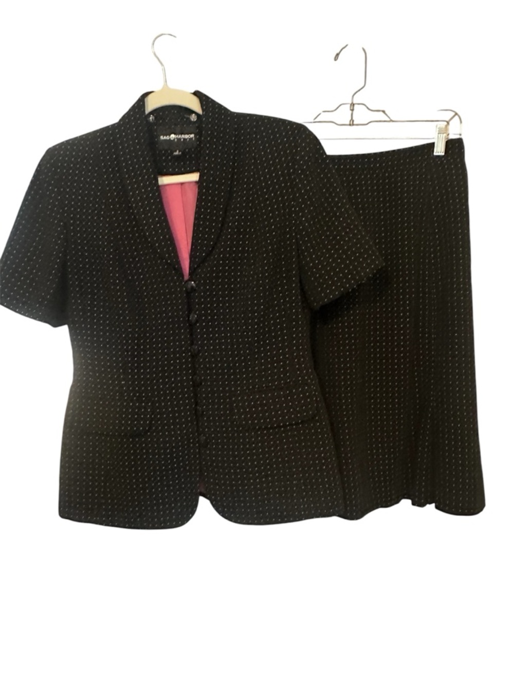 Sag Harbor Women’s Skirt Suit Black w/ Polka Dots Size 8